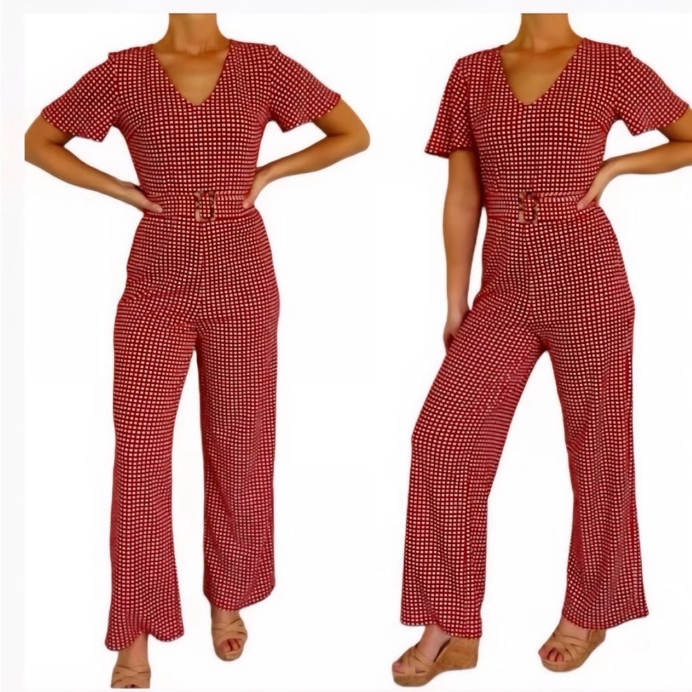 Monteau Red and White Checkered Jumpsuit